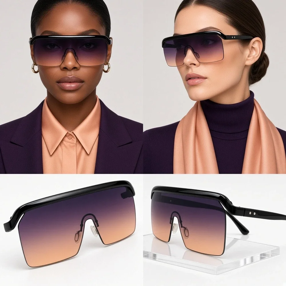 Shield Sunglasses Women One Size Black Purple Gradient New Oversized UV400